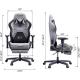 AutoFull Gaming Chair Grey PU Leather Footrest Racing Style Computer Chair, Headrest E-Sports Swivel Chair, AF083GPJA