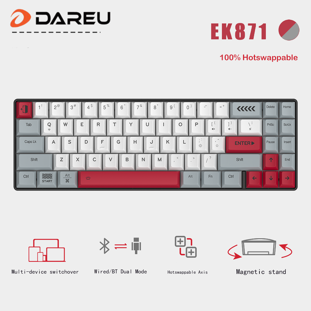 Dareu EK871 100% Hotswappable BT & Wired Dual Mode 71 Key  Mechanical Gaming Keyboard  for PC,Notebook,Tablet,Phone PBT Keycap Type-C