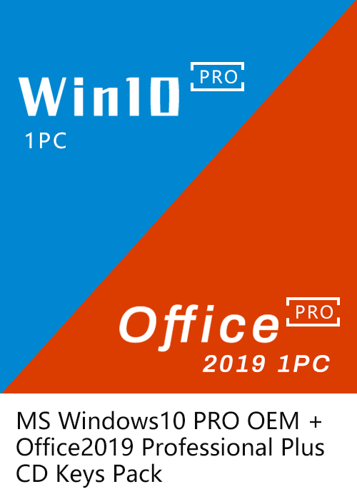 MS Windows10 PRO OEM + Office2019 Professional Plus CD Keys Pack